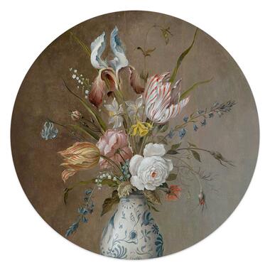 Glasschilderij - Van der Ast Stilleven vaas met bloemen - Ø 50 cm Glas product