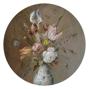 Glasschilderij - Van der Ast Stilleven vaas met bloemen - Ø 70 cm Glas product