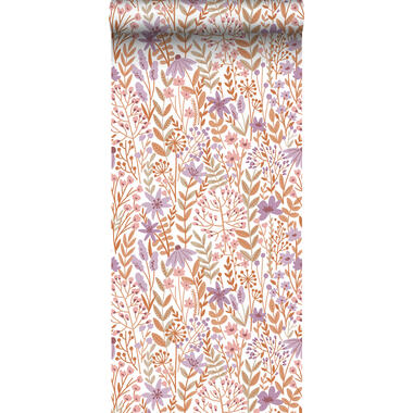 ESTAhome behangpapier - veldbloemen - lila paars en terracotta - 0.53 x 10.05 m product