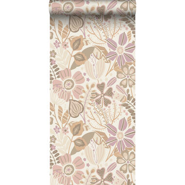 ESTAhome behang - bloemmotief - beige en lila paars - 0.53 x 10.05 m product