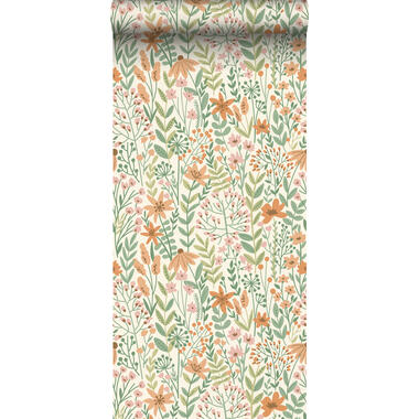 ESTAhome papier peint - fleurs des champs - vert, rose et terracotta claire product