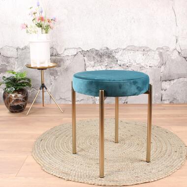 Tabouret en velours Mika bleu pétrole avec structure dorée product