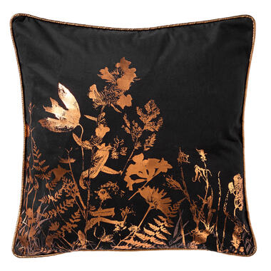 DALIA - Kussenhoes 45x45 cm - metallic design - met bloemen - Raven - zwart product