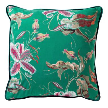 FANNY - Sierkussen 45x45 cm - bloemenpatroon - Emerald - groen product