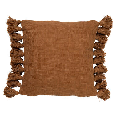 RUBY - Sierkussen 45x45 cm - 100% katoen - met flosjes - Tobacco Brown - bruin product