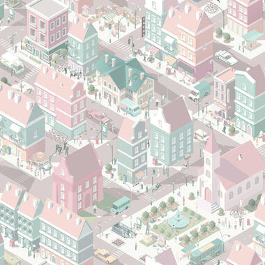 Dutch Wallcoverings behang - My Kingdom City Life roze/groen - 0.53x10,05m product