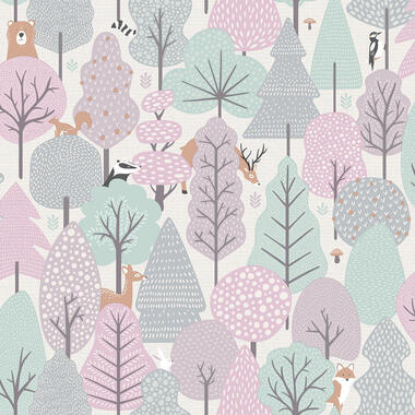 Dutch Wallcoverings behang - My Kingdom Forest Animals roze - 0.53x10,05m product
