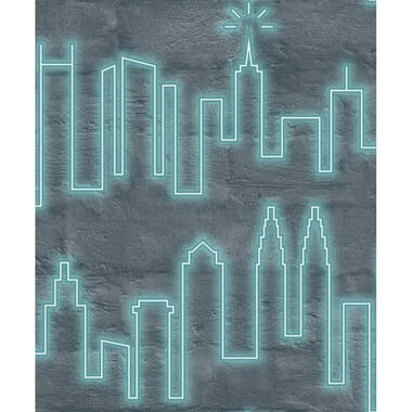 Dutch Wallcoverings behang - Loft skyline neon grijs/groen - 0.53x10,05m product