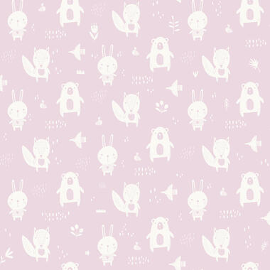 Dutch Wallcoverings behang - My Kingdom Cute Animals roze - 0.53x10,05m product