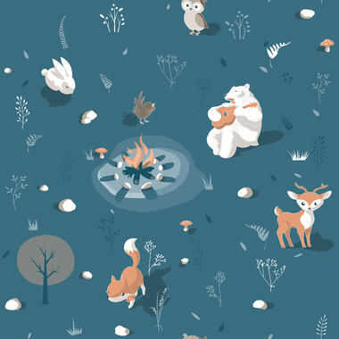 Dutch Wallcoverings behang - My Kingdom Campfire Animals blauw - 0.53x10,05m product