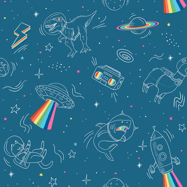 Dutch Wallcoverings behang - My Kingdom Animals in Space blauw - 0.53x10,05m product