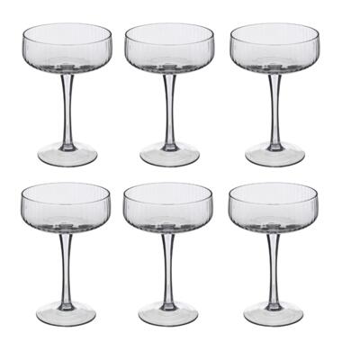 OTIX Champagnecoupe Glazen 6 Stuks Reliëf Ribbel Smoke Glas Grijs product