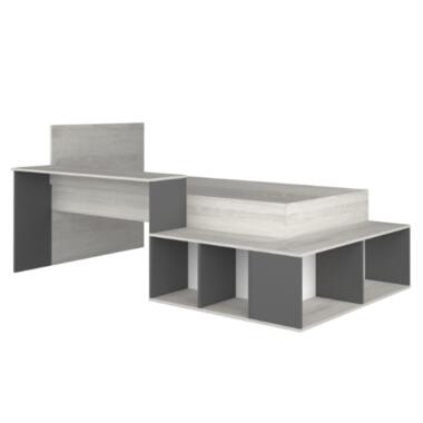 Bed Quinn 90x200 cm met bureau en opbergruimte - grenen/grijs product