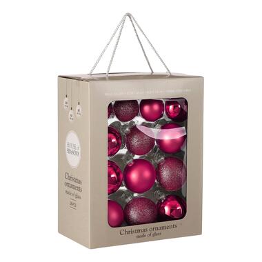 House of Seasons Boules de Noël - 26 pièces - Ø7 cm - Verre - Fuchsia product