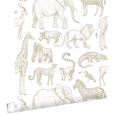 ESTAhome papier peint - animaux de la jungle - blanc et beige - 0.53 x 10.05 m product