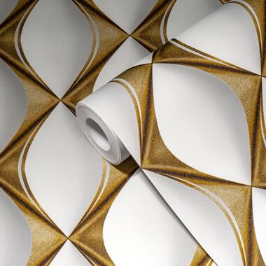 Livingwalls behangpapier - 3D-motief - goud, wit en grijs - 53 cm x 10,05 m - AS product