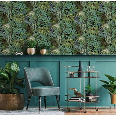 Livingwalls behangpapier - jungle-motief - groen en zwart - 53 cm x 10,05 m - AS product