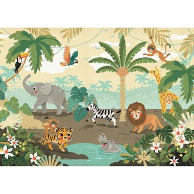 Komar fotobehangpapier - jungle dieren - groen, blauw en geel - 3,50 x 2,50 m product