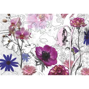 Sanders & Sanders fotobehangpapier - bloemen - paars, blauw en wit product