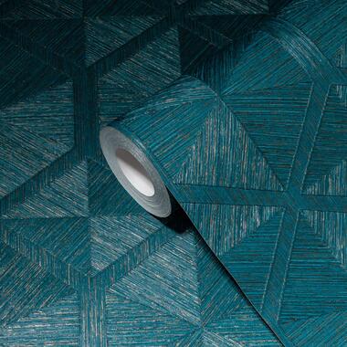 Livingwalls behangpapier - geometrische vormen - turquoise, roest bruin en goud product