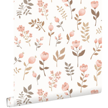 ESTAhome papier peint - fleurs - rose clair et vert olive grisé product