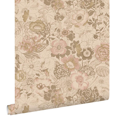 ESTAhome behangpapier - vintage bloemen - lichtbruin en oudroze - 50 x 900 cm product