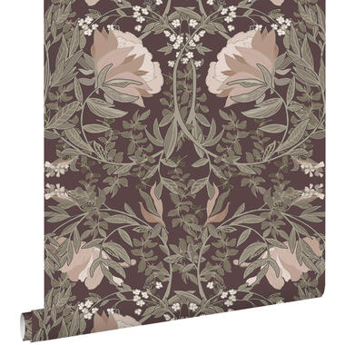 ESTAhome behangpapier - vintage bloemen in art nouveau stijl - aubergine paars product