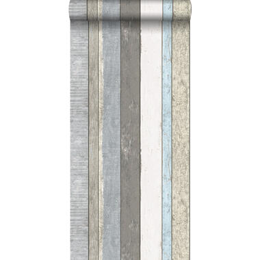 Walls4You behangpapier - verweerde houten planken - grijs, blauw en beige product