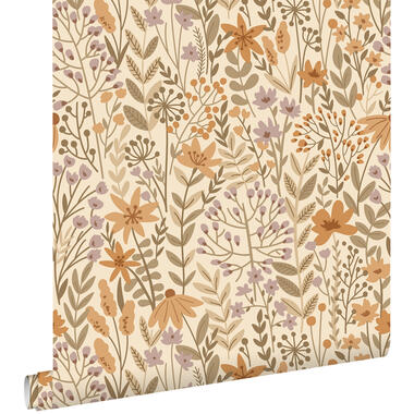 ESTAhome behang - veldbloemen - beige, oranje en lila paars - 0.53 x 10.05 m product