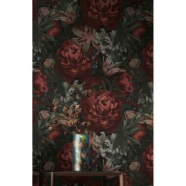Livingwalls behangpapier - bloemmotief - rood en groen - 53 cm x 10,05 m - AS product