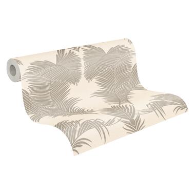 A.S. Création behangpapier - palmbladeren - beige, zilver en glanzend wit product