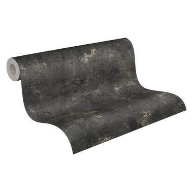 Livingwalls behangpapier - steen - zwart en goud - 53 cm x 10,05 m - AS product