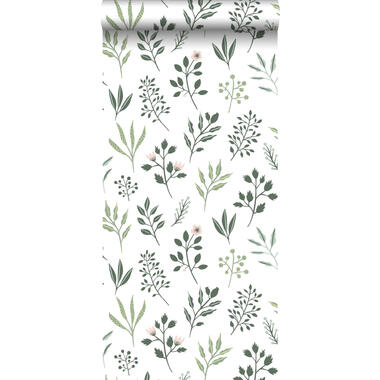 Walls4You behang - veldbloemen - groen en wit - 0,53 x 10,05 m product