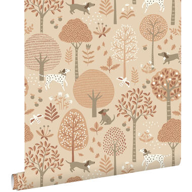 ESTAhome behangpapier - honden - beige en terracotta roze - 50 x 900 cm product