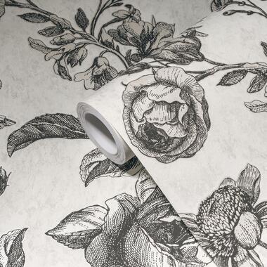 Livingwalls papier peint - fleurs - noir, beige crème et blanc product