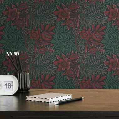 Livingwalls behangpapier - bloemmotief - groen, rood en zwart - 53 cm x 10,05 m product