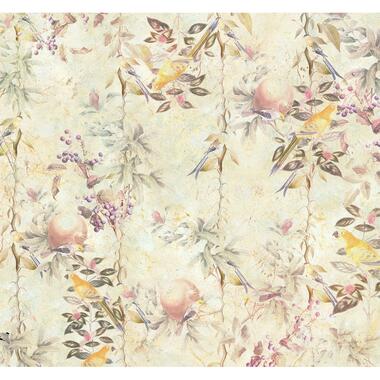 Sanders & Sanders fotobehang - bloemen en vogels - geel en beige - 300 x 280 cm product