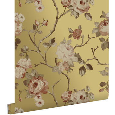 ESTAhome papier peint - fleurs vintage - or et rose terracotta - 0.53 x 10.05 m product