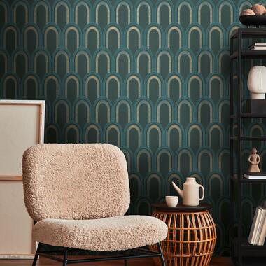 Livingwalls behang - art deco motief - petrolblauw, blauw, goud en metallic product