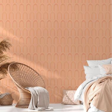 Livingwalls behang - art deco motief - oranje, wit, goud en metallic product