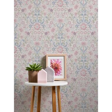 Livingwalls behangpapier - bloemmotief - crème, blauw, roze en groen product