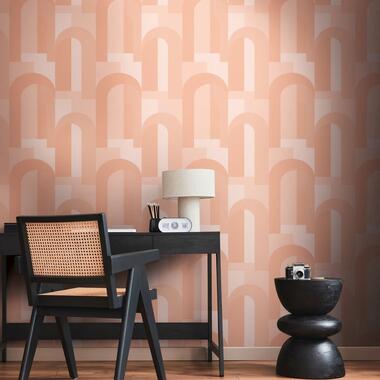 Livingwalls behangpapier - art deco motief - oranje en beige - 53 cm x 10,05 m product