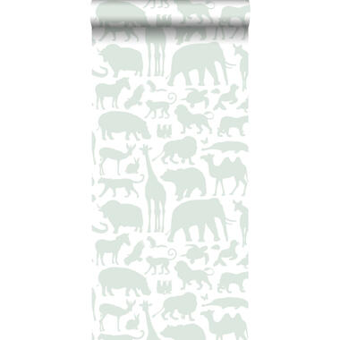 Walls4You behang - jungle dieren - lichtgroen en wit - 0,53 x 10,05 m product