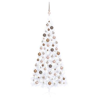 vidaXL Demi-arbre de Noël artificiel pré-éclairé et boules blanc 240cm product