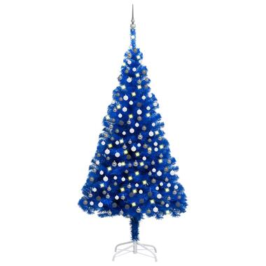 vidaXL Arbre de Noël artificiel pré-éclairé et boules bleu 210 cm PVC product