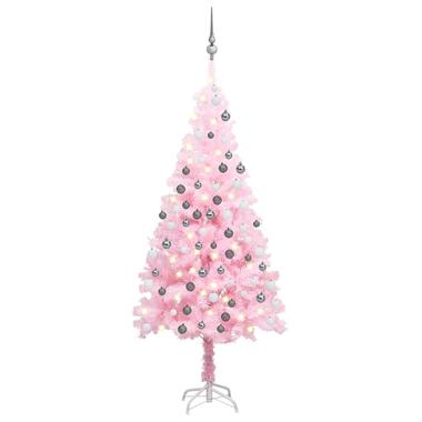 vidaXL Kunstkerstboom met verlichting en kerstballen 150 cm PVC roze product