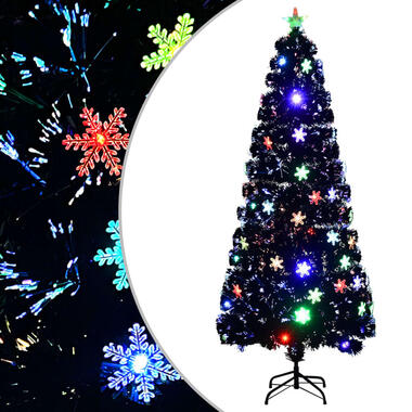 vidaXL Kerstboom met LED-sneeuwvlokken 210 cm glasvezel zwart product