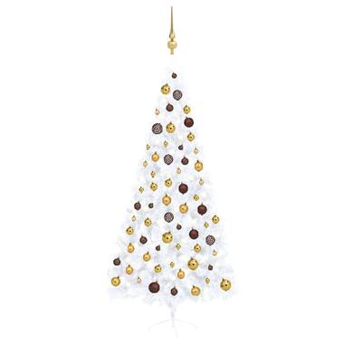 vidaXL Demi-arbre de Noël artificiel pré-éclairé et boules blanc 210cm product