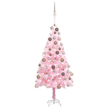 vidaXL Kunstkerstboom met verlichting en kerstballen 180 cm PVC roze product