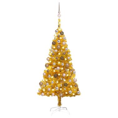 vidaXL Kunstkerstboom met verlichting en kerstballen 120 cm PET goud product